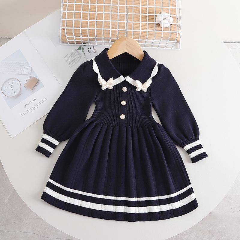 Kleinkind Mädchen Winterkleid Langarm Modekleid für Baby Mädchen Gestrickt Dick Warmes Kleid Weihnachtsgeschenk Erntedankfest 130 navy blau von Joom DACH