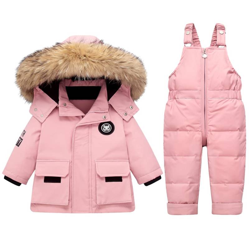 Kleinkind Schneeanzug Junge Baby Wintermantel Mädchen Schneehose und Jacken Lätzchen 1-2-3-4-5T Kind Weiß Rosa 110(3T) rosa von Joom DACH