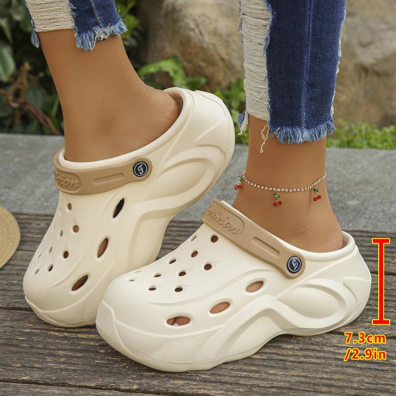 Klobige Plateausandalen Damen 2024 Sommer Weiche Dicke Sohle Strand Gartenschuhe Frau Pantoletten Rutschfest Eva Keilabsatz Hausschuhe 36-37 khaki von Joom DACH