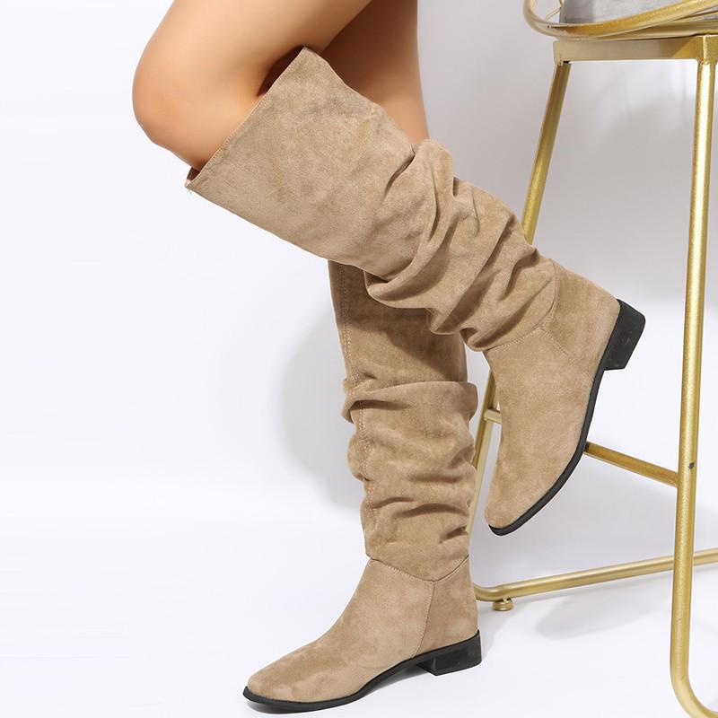Kniehohe Westernstiefel für Damen – Modische Wildlederstiefel im britischen Retro-Stil für den Herbst 2022 41 khaki von Joom DACH