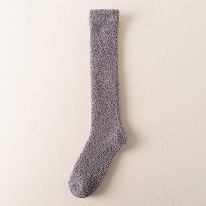 Kniestrümpfe aus Korallenfleece für Damen, gemütliche, verdickte Schlafsocken aus Plüsch im japanischen Stil, warme Wadensocken für den Winter One-size dunkelgraue von Joom DACH
