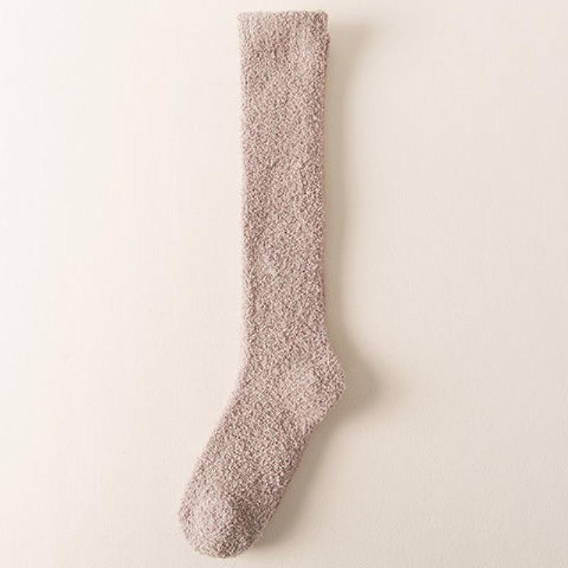 Kniestrümpfe aus Korallenfleece für Damen, gemütliche, verdickte Schlafsocken aus Plüsch im japanischen Stil, warme Wadensocken für den Winter One-size kaffeebraun von Joom DACH