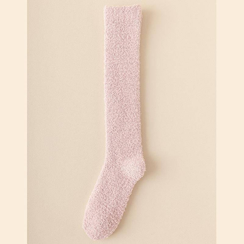 Kniestrümpfe aus Korallenfleece für Damen, gemütliche, verdickte Schlafsocken aus Plüsch im japanischen Stil, warme Wadensocken für den Winter One-size rosa von Joom DACH