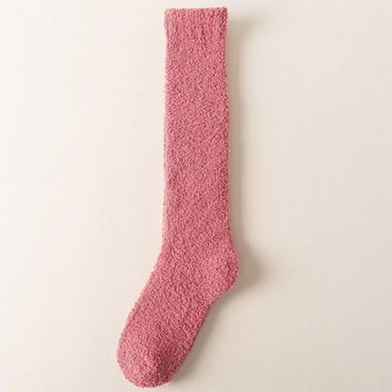Kniestrümpfe aus Korallenfleece für Damen, gemütliche, verdickte Schlafsocken aus Plüsch im japanischen Stil, warme Wadensocken für den Winter One-size rot von Joom DACH