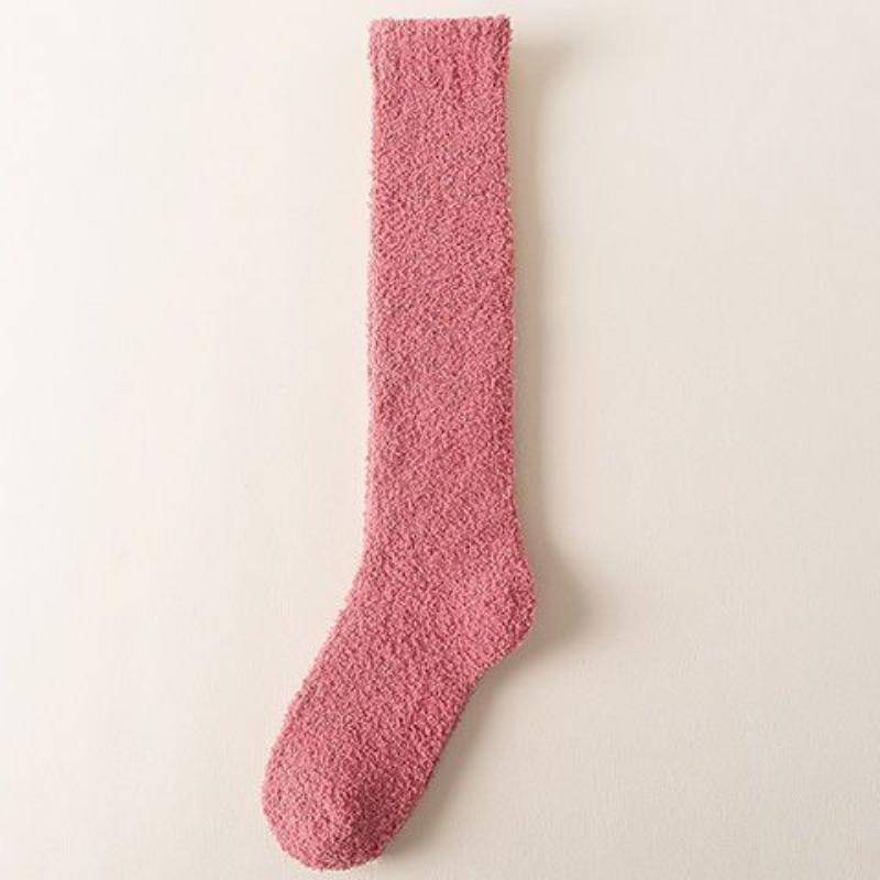 Kniestrümpfe aus Korallenfleece für Damen, gemütliche, verdickte Schlafsocken aus Plüsch im japanischen Stil, warme Wadensocken für den Winter One-size rot von Joom DACH