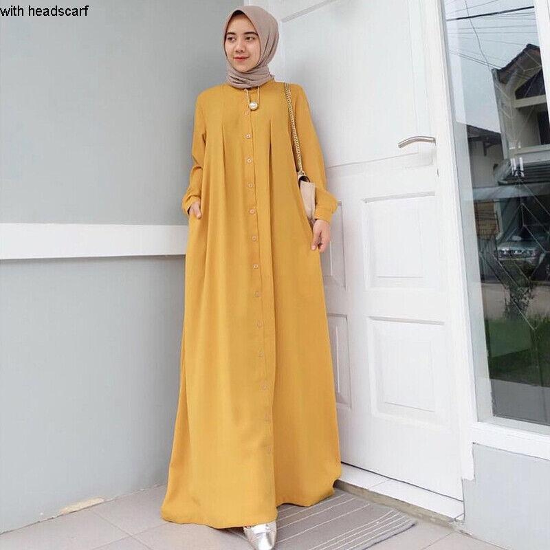 Knopfleiste vorne, Kaftan-Robe, langärmeliges Hemd, Tasche, Damen-Maxikleid, Robe, Modelle aus dem Nahen Osten, muslimischer Stil, bescheidene Kleidung, Herbst 2XL von Joom DACH