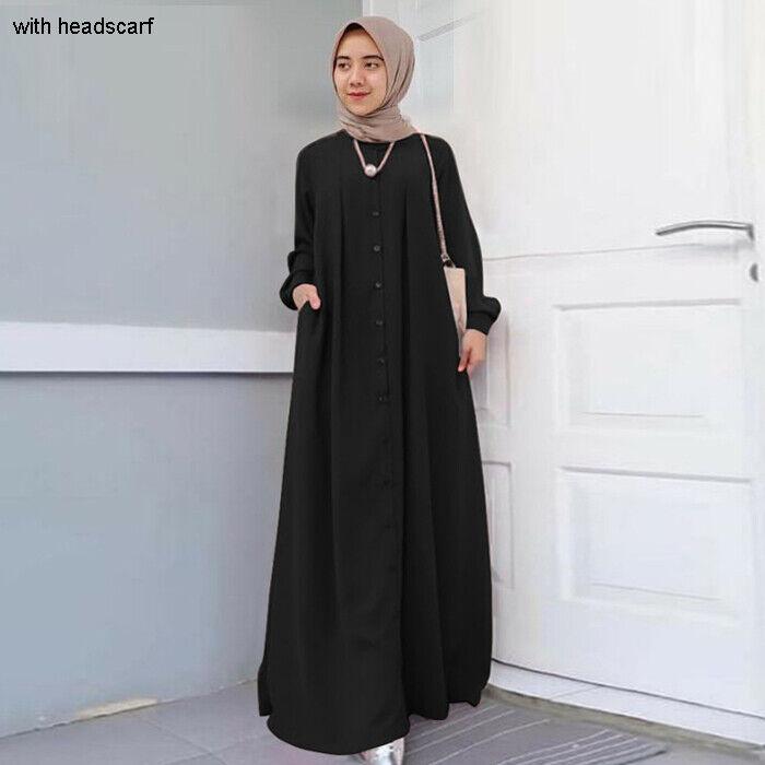 Knopfleiste vorne, Kaftan-Robe, langärmeliges Hemd, Tasche, Damen-Maxikleid, Robe, Modelle aus dem Nahen Osten, muslimischer Stil, bescheidene Kleidung, Herbst 3XL von Joom DACH