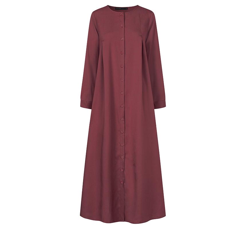Knopfleiste vorne, Kaftan-Robe, langärmeliges Hemd, Tasche, Damen-Maxikleid, Robe, Modelle aus dem Nahen Osten, muslimischer Stil, bescheidene Kleidung, Herbst 5XL von Joom DACH