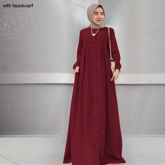 Knopfleiste vorne, Kaftan-Robe, langärmeliges Hemd, Tasche, Damen-Maxikleid, Robe, Modelle aus dem Nahen Osten, muslimischer Stil, bescheidene Kleidung, Herbst 5XL von Joom DACH