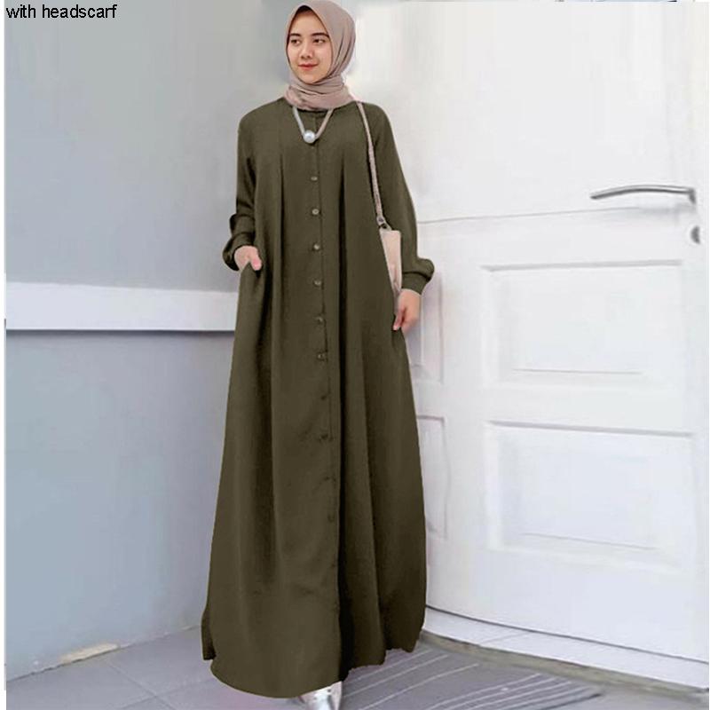 Knopfleiste vorne, Kaftan-Robe, langärmeliges Hemd, Tasche, Damen-Maxikleid, Robe, Modelle aus dem Nahen Osten, muslimischer Stil, bescheidene Kleidung, Herbst L von Joom DACH