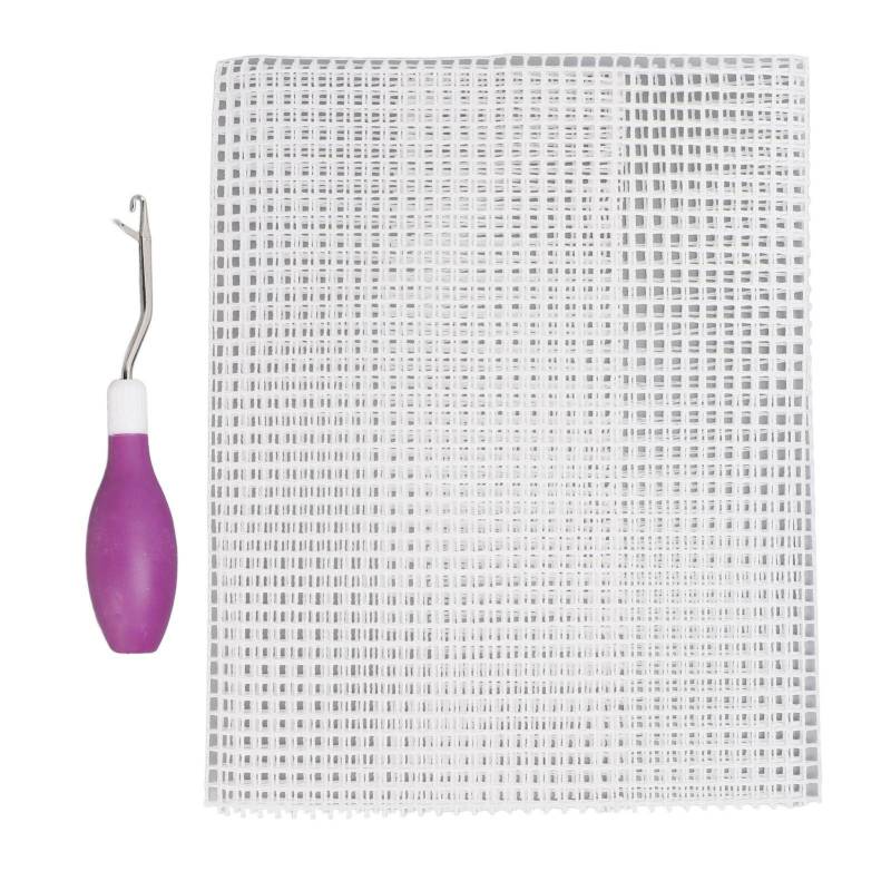 Knüpfhaken-Werkzeug und Teppich-Knüpfnetz-Set, Gummigriff, gebogener Knüpfhaken, Häkelnadel, 50 x 50 cm Netz violett von Joom DACH