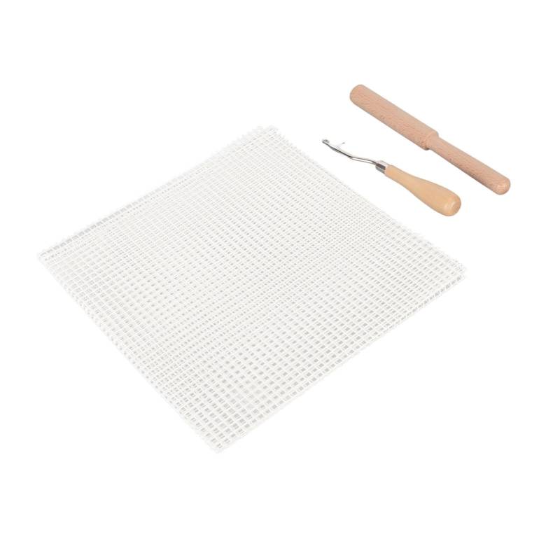 Knüpfhaken Werkzeugset Leere Knüpfteppich-Netzleinwand Holzgriff Häkelnadel für Teppich Wandteppich von Joom DACH