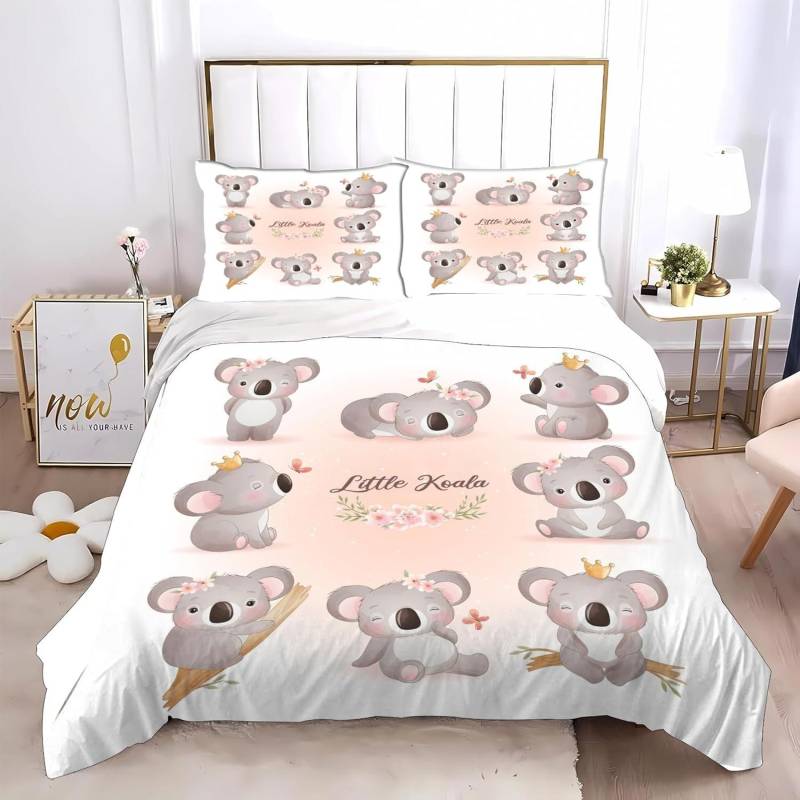 Koala Kinderbettwäsche-Set, Koala Tiere Cartoon Bettwäsche-Set für Mädchen und Jungen 3D Druck Polyester Zootier Bettwäsche-Set 90x200m von Joom DACH