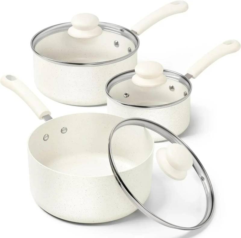 Kochtopf-Set aus Granit, antihaftbeschichteter Kochtopf mit Deckel, kleine Töpfe zum Kochen, PFAS-freier Topf, Mehrzweck-Topf-Set 1QT2QT3QT weiß von Joom DACH