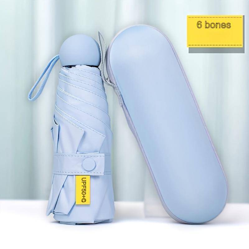 Kompakter 6-Rippen-Mini-Regenschirm mit Kapselhülle - Winddicht, Sonnenschutz, Geeignet für Reisen, Wandern und den täglichen Gebrauch, Tragbarer Regenschutz himmelblaue von Joom DACH