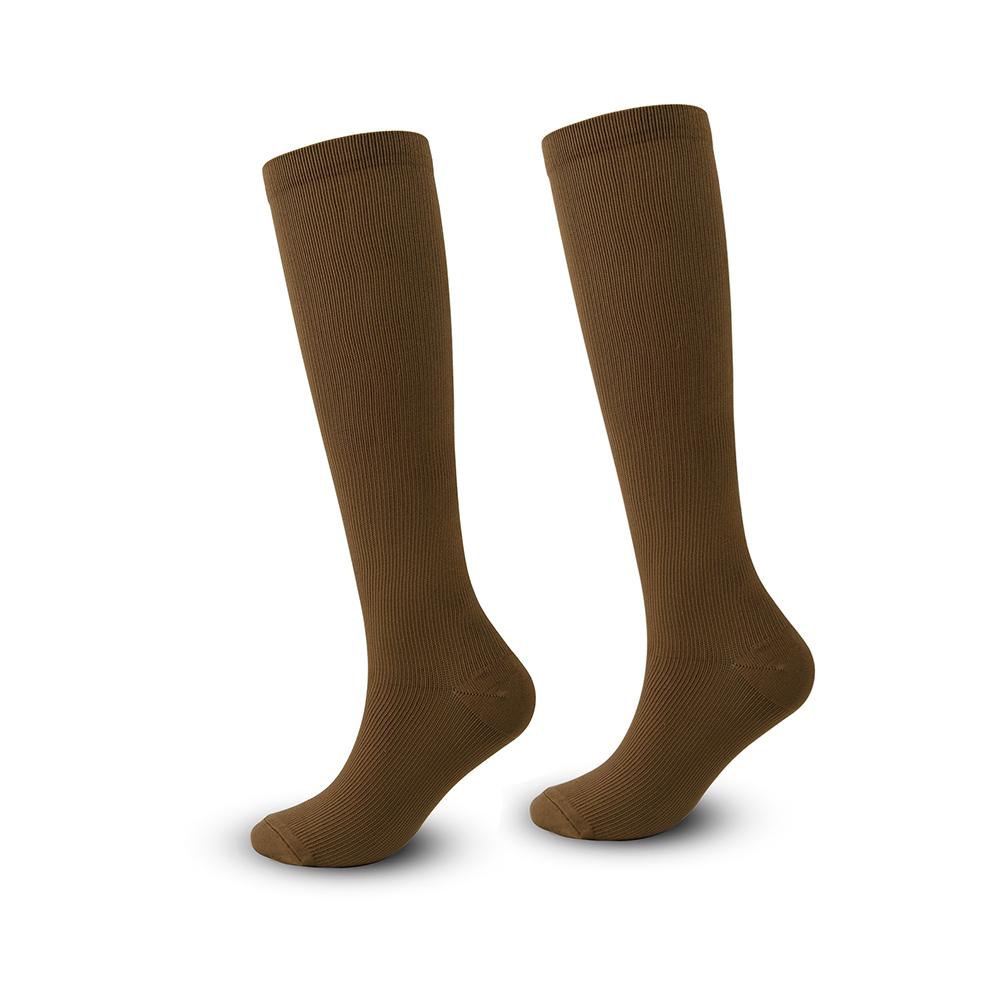 Kompressionssocken für Damen und Herren, kniehohe Socken, unterstützend beim Laufen, Sport, Radfahren, Stillen, L-XL kaffeebraun von Joom DACH