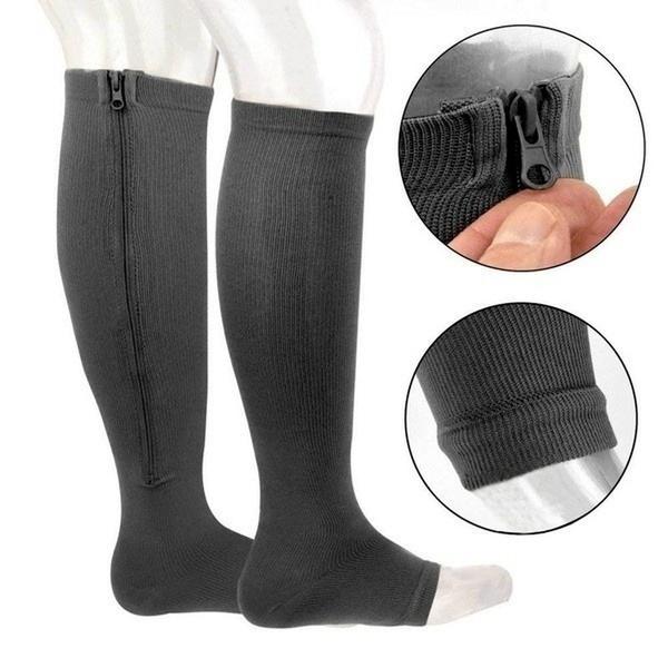 Kompressionsstrümpfe, Sportdruck, lange Radsocken, Reißverschluss, professionelle Beinstütze, dicke Socken für Männer und Frauen L/XL schwarz von Joom DACH