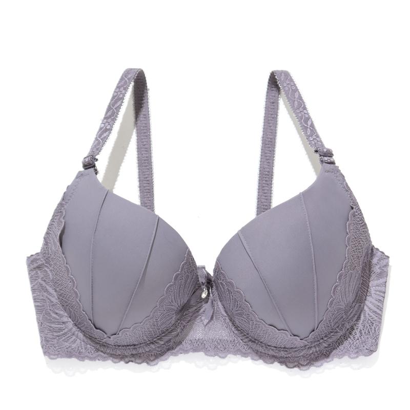 Kontrast-Spitzen-Push-up-BH, bequem und atmungsaktiv, vollständig bedeckende Alltagsunterwäsche, Damen-Dessous, Körbchengröße B 34B violett von Joom DACH