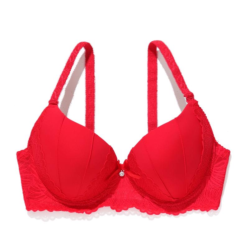 Kontrast-Spitzen-Push-up-BH, bequem und atmungsaktiv, vollständig bedeckende Alltagsunterwäsche, Damen-Dessous, Körbchengröße B 34B rot von Joom DACH