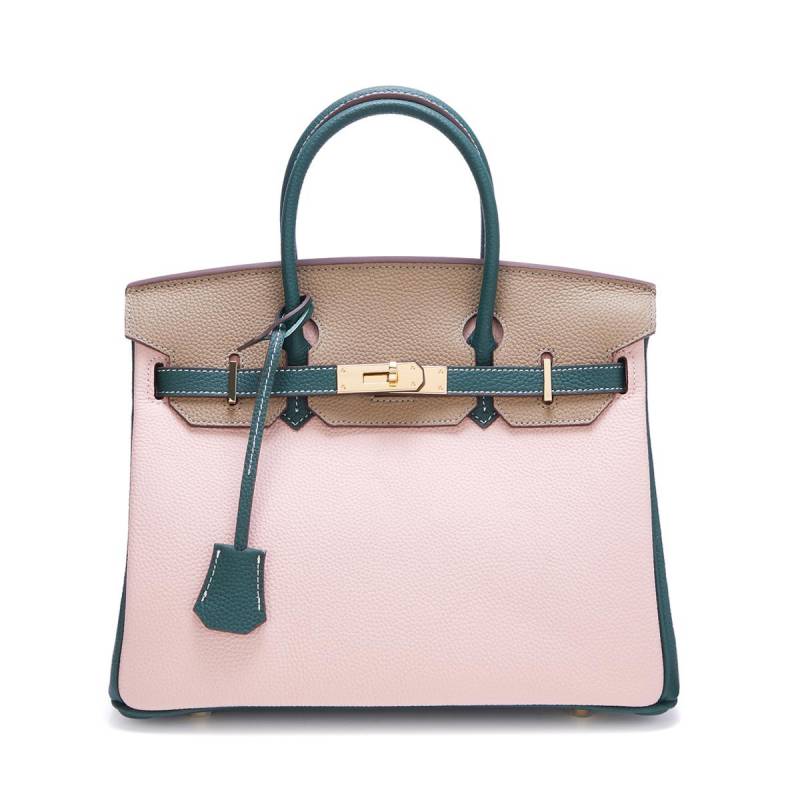 Kontrast farbe leder litschi korn kopf schicht rindsleder große kapazität handtasche mode passenden farb einzelnen schulter umhängetasche frau 25x10x19cm rosa von Joom DACH