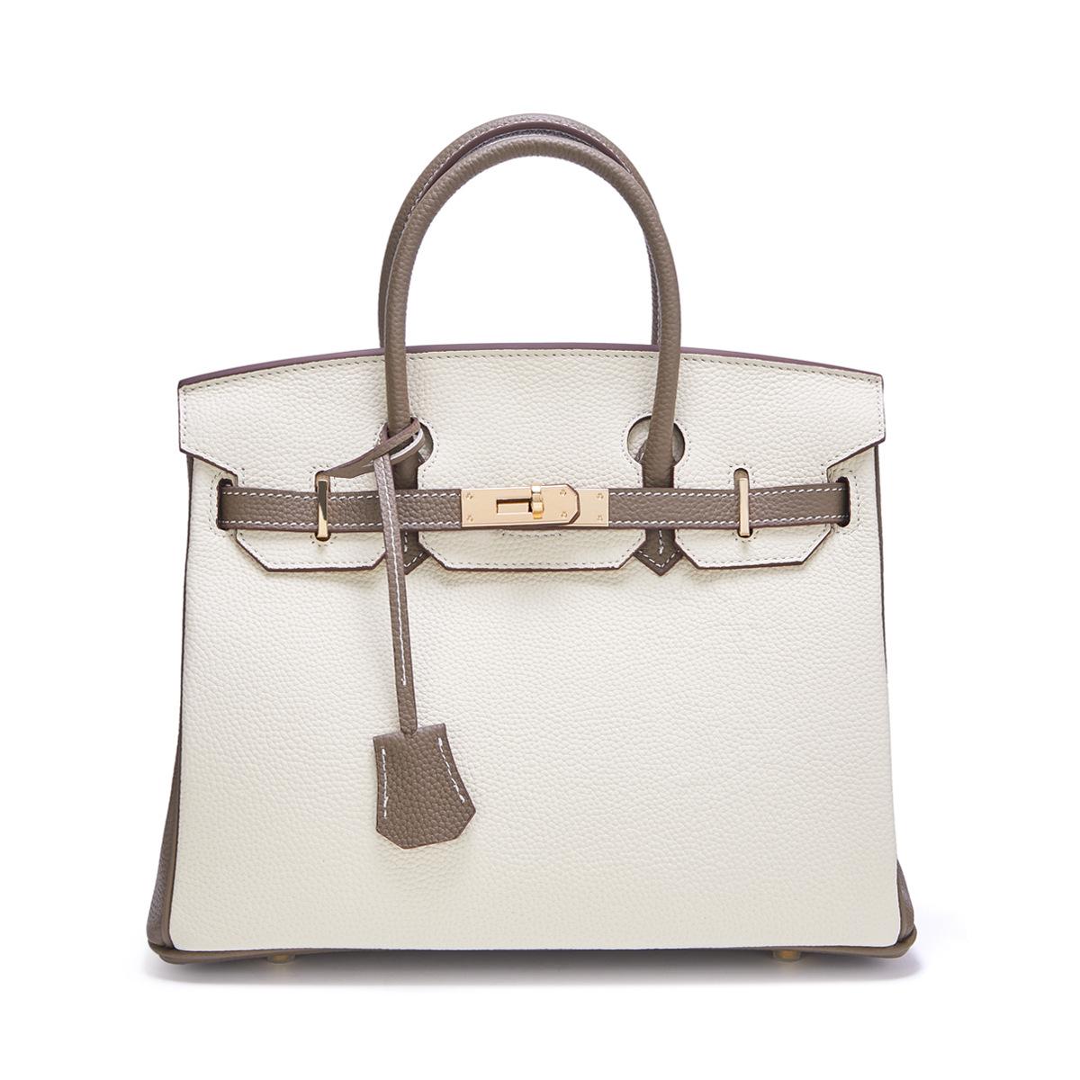 Kontrast farbe leder litschi korn kopf schicht rindsleder große kapazität handtasche mode passenden farb einzelnen schulter umhängetasche frau 30x12x23cm von Joom DACH