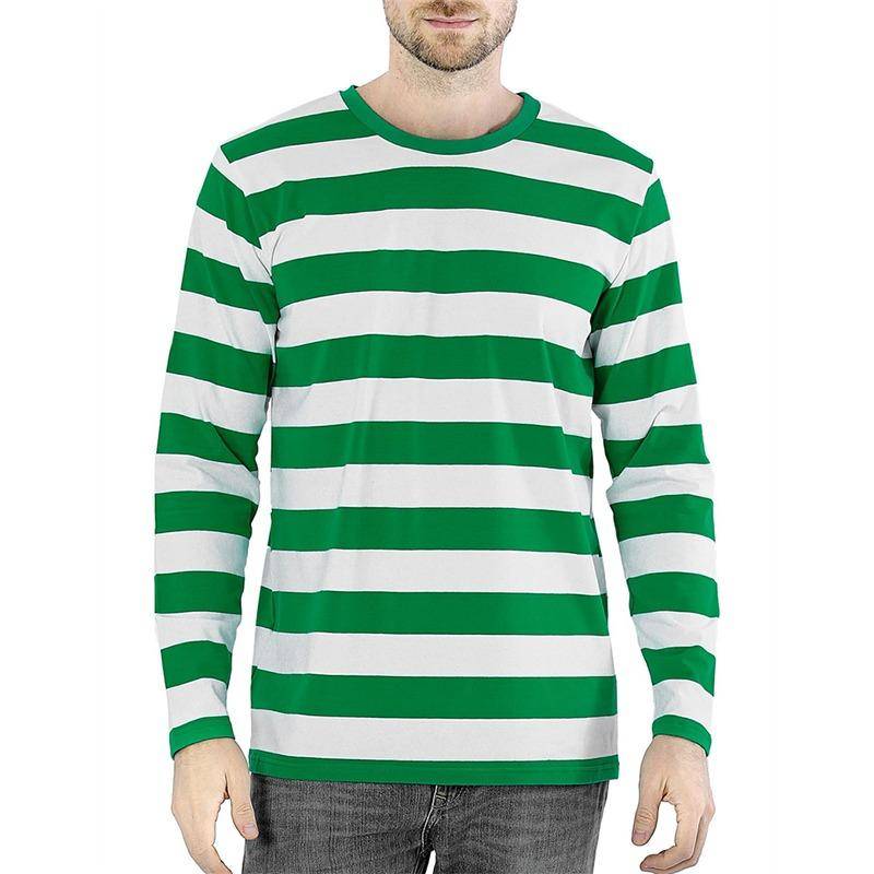 Kontraststreifen 3D-Druck Herren Langarm T-Shirt Lässig Mode O-Ausschnitt Übergroße T-Shirts Mode Tops Polyester Herrenbekleidung XL von Joom DACH