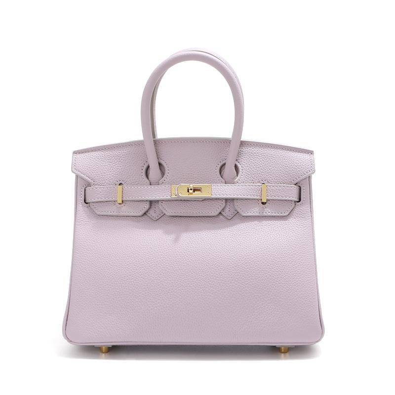 Kopfschicht-Rindsleder-Platin-Tasche, echtes Leder, Damentasche, große Kapazität, Handtasche, Damen, High-End-Sense, Pendler-Schultertasche 25CM violett von Joom DACH