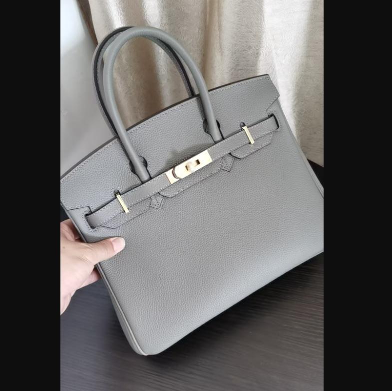 Kopfschicht-Rindsleder-Platin-Tasche, echtes Leder, Damentasche, große Kapazität, Handtasche, Damen, High-End-Sense, Pendler-Schultertasche 30CM von Joom DACH