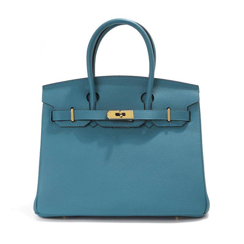 Kopfschicht-Rindsleder-Platin-Tasche, echtes Leder, Damentasche, große Kapazität, Handtasche, Damen, High-End-Sense, Pendler-Schultertasche 35CM strapless blau von Joom DACH