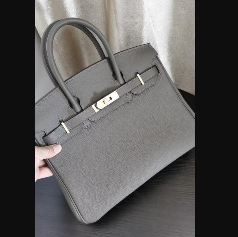 Kopfschicht-Rindsleder-Platin-Tasche, echtes Leder, Damentasche, große Kapazität, Handtasche, Damen, High-End-Sense, Pendler-Schultertasche 35CM strapless von Joom DACH