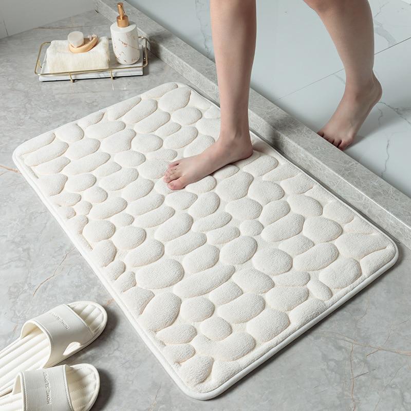 Kopfsteinpflaster geprägte Badezimmer-Badematte, rutschfeste Teppiche im Waschbecken, Badewanne, seitlicher Bodenteppich, Duschraum-Fußmatte, Memory-Schaum-Pad 50*80cm weiß von Joom DACH
