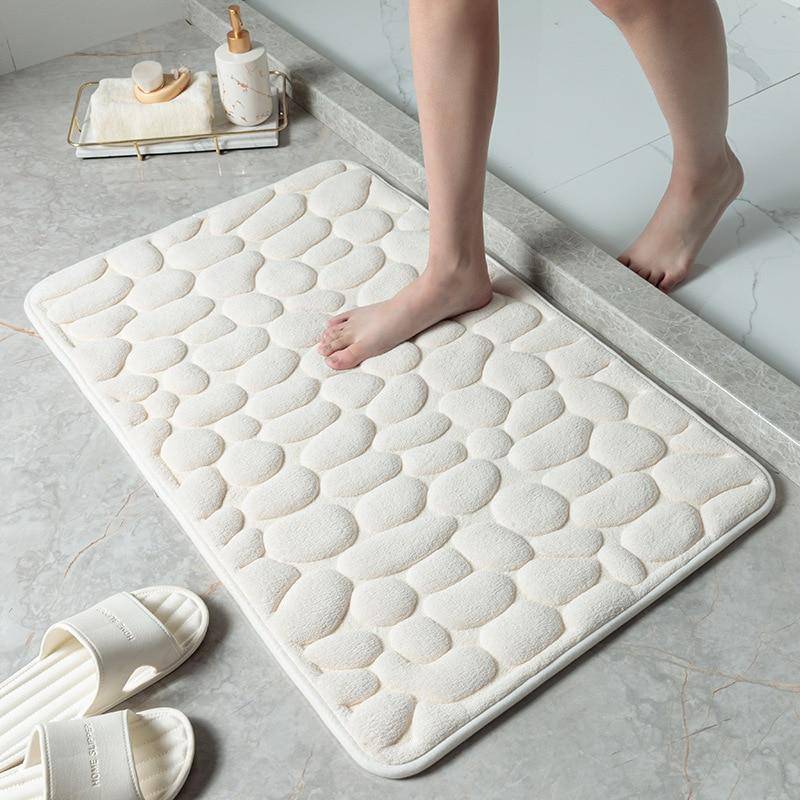 Kopfsteinpflaster geprägte Badezimmer-Badematte, rutschfeste Teppiche im Waschbecken, Badewanne, seitlicher Bodenteppich, Duschraum-Fußmatte, Memory-Schaum-Pad 50*80cm weiß von Joom DACH