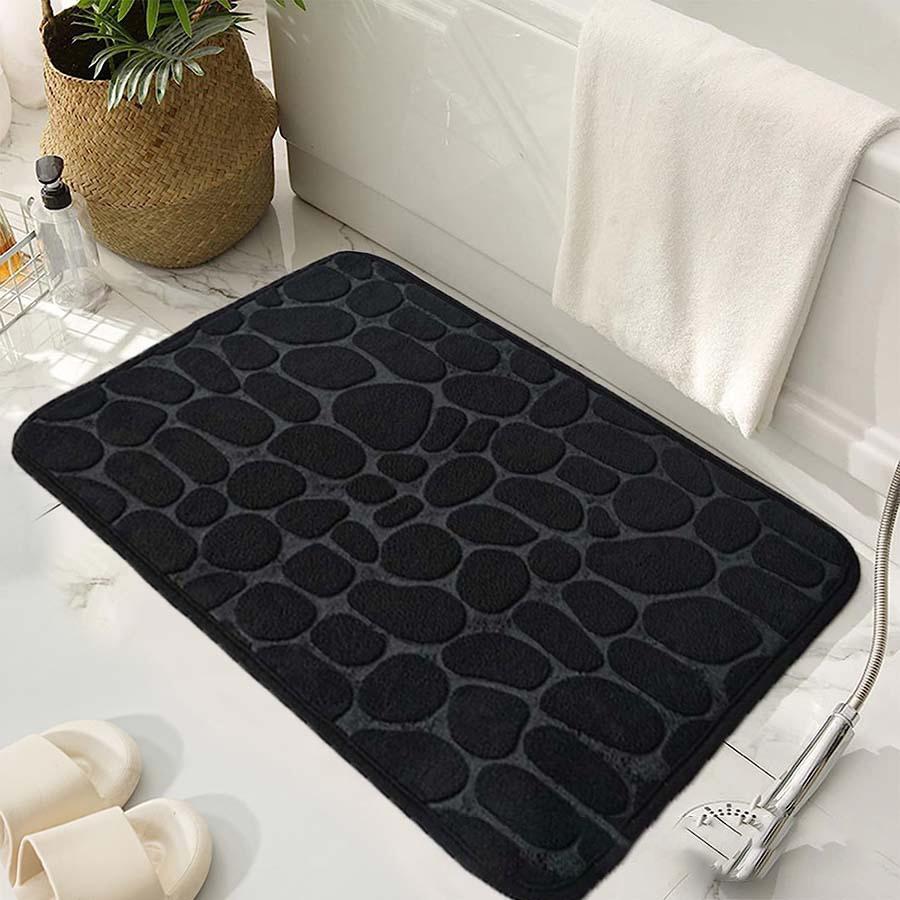 Kopfsteinpflaster geprägte Badezimmer-Badematte, rutschfeste Teppiche im Waschbecken, Badewanne, seitlicher Bodenteppich, Duschraum-Fußmatte, Memory-Schaum-Pad 50*80cm schwarz von Joom DACH