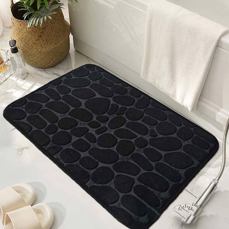 Kopfsteinpflaster geprägte Badezimmer-Badematte, rutschfeste Teppiche im Waschbecken, Badewanne, seitlicher Bodenteppich, Duschraum-Fußmatte, Memory-Schaum-Pad 50*80cm schwarz von Joom DACH
