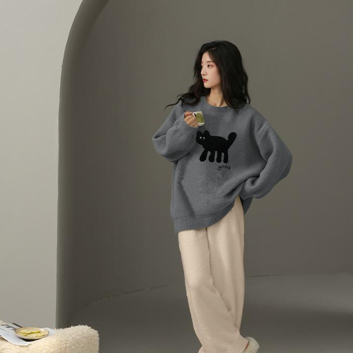 Korall-Samt Pyjama Damen Herbst Winter Kaschmir und Dick Damen Können Tragen Warmes Hausbekleidungsset Kann Draußen Getragen Werden Nachtwäsche 3XL von Joom DACH