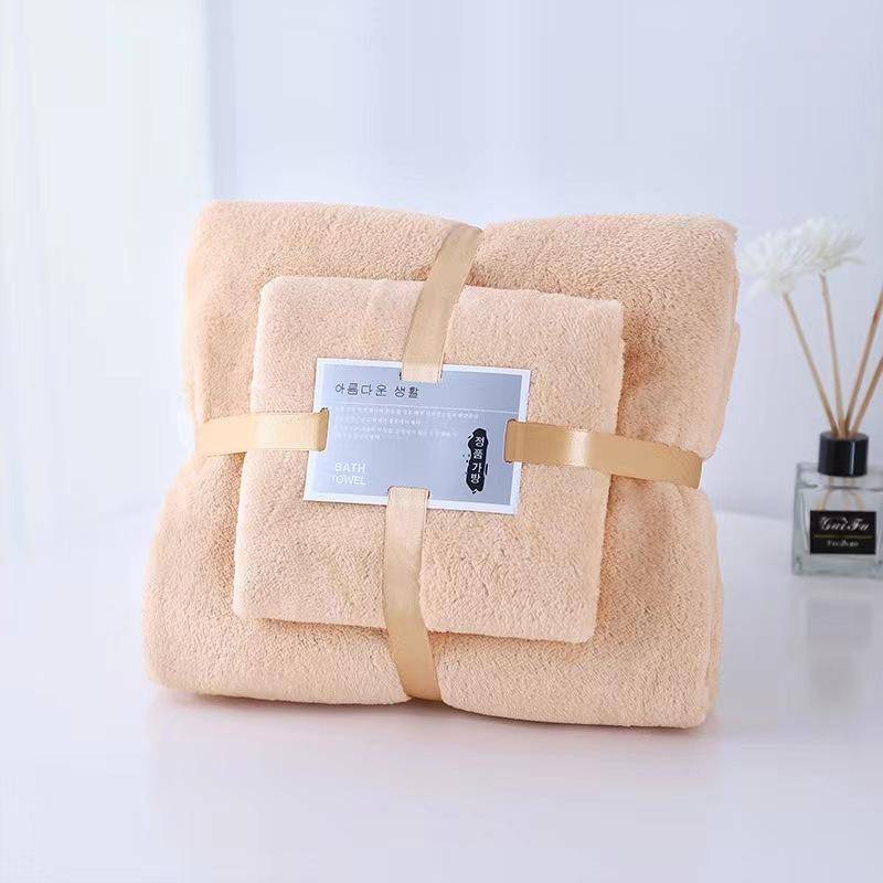Korallen Samt Handtuch Set Bad Handtuch Haushalt Große Größe Wasser Absorbieren Schnell Trocknend Schwimmen Strand Handtuch Bad Zubehör 2Pcs/set braun von Joom DACH