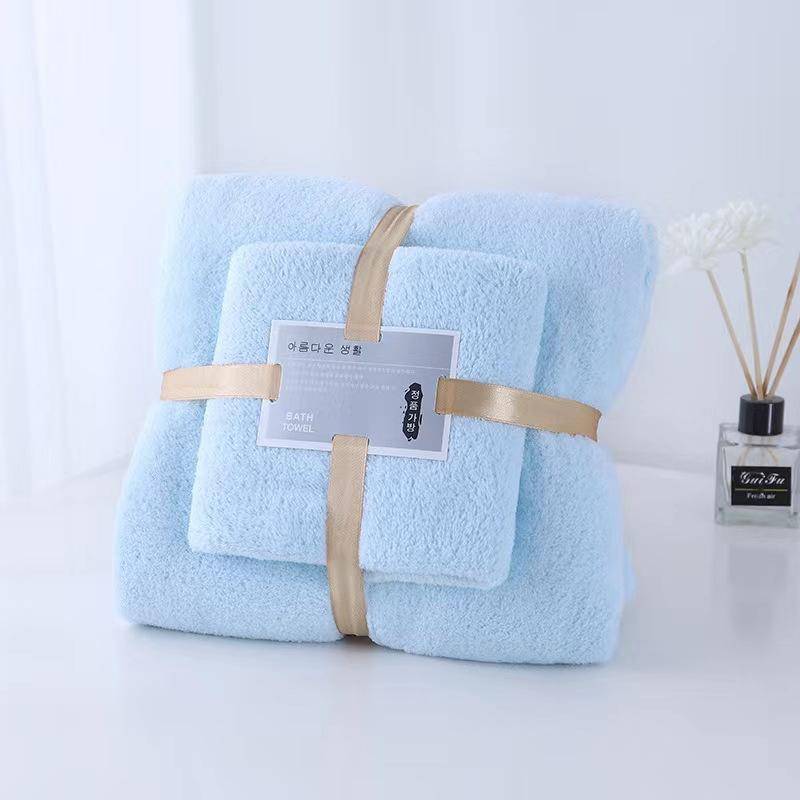 Korallen Samt Handtuch Set Bad Handtuch Haushalt Große Größe Wasser Absorbieren Schnell Trocknend Schwimmen Strand Handtuch Bad Zubehör 2Pcs/set blau von Joom DACH