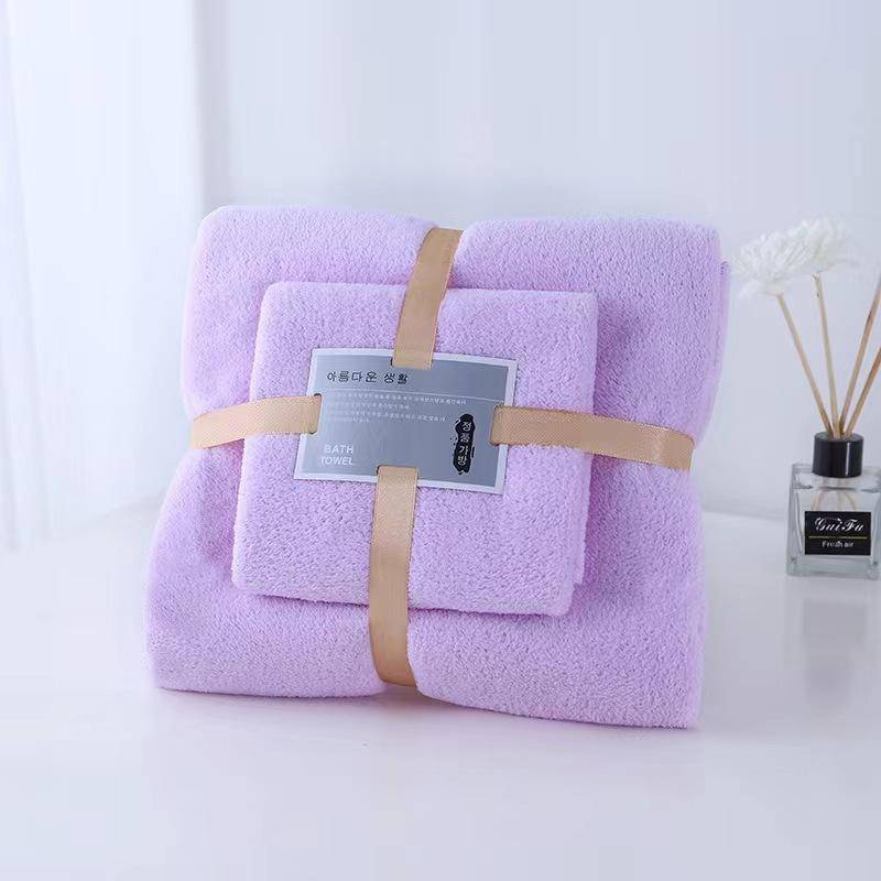 Korallen Samt Handtuch Set Bad Handtuch Haushalt Große Größe Wasser Absorbieren Schnell Trocknend Schwimmen Strand Handtuch Bad Zubehör 2Pcs/set violett von Joom DACH