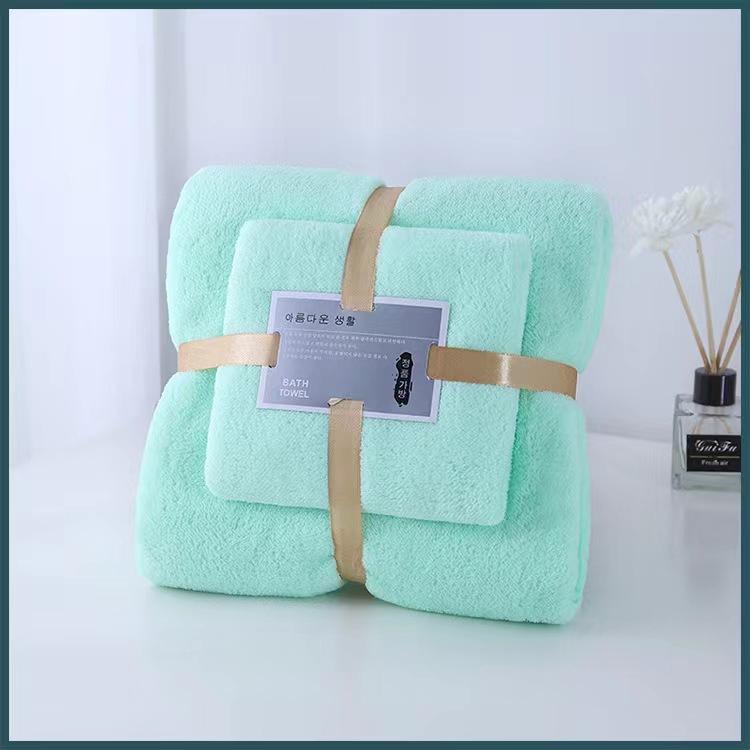 Korallen Samt Handtuch Set Bad Handtuch Haushalt Große Größe Wasser Absorbieren Schnell Trocknend Schwimmen Strand Handtuch Bad Zubehör 2Pcs/set grün von Joom DACH