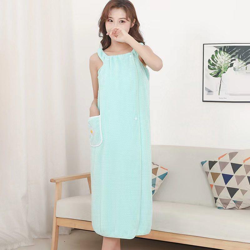 Korallensamt-Badetuch mit Rock und Saum für Erwachsene, tragbares Badetuch 100*135cm hellgrüne von Joom DACH