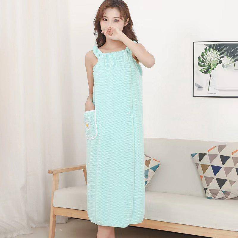 Korallensamt-Badetuch mit Rock und Saum für Erwachsene, tragbares Badetuch 100*135cm hellgrüne von Joom DACH