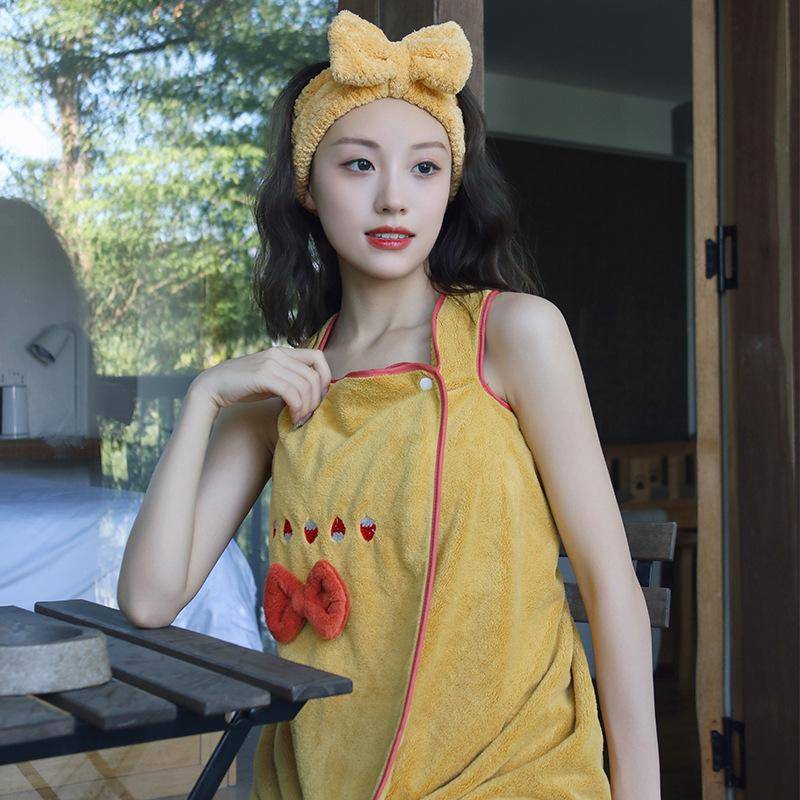 Korallensamt-Badetuch mit Rock und Saum für Erwachsene, tragbares Badetuch 80*140cm gelb von Joom DACH