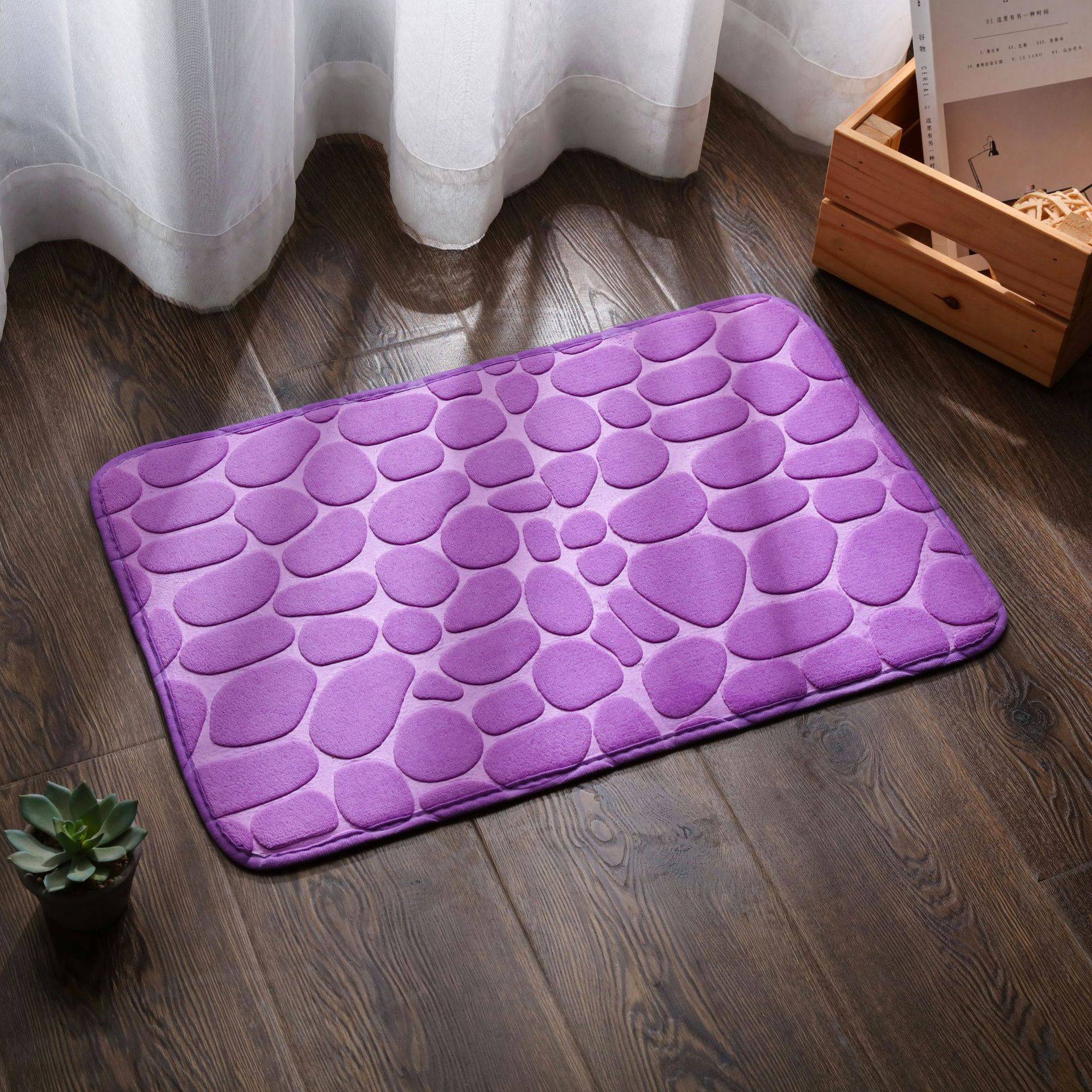 Korallensamt-Stein-bedruckte einfarbige Fußmatte, wasserabsorbierende Fußmatte für Badezimmer, Eingangsbereich, Balkon, Bodenmatte 40*60cm violett von Joom DACH