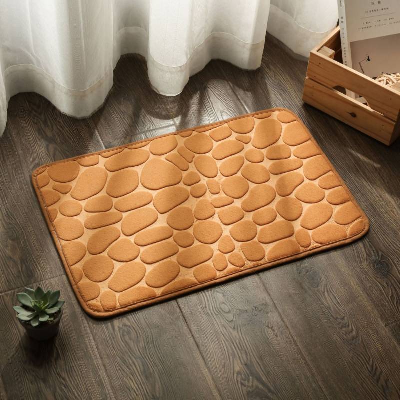 Korallensamt-Stein-bedruckte einfarbige Fußmatte, wasserabsorbierende Fußmatte für Badezimmer, Eingangsbereich, Balkon, Bodenmatte 50*80cm khaki von Joom DACH