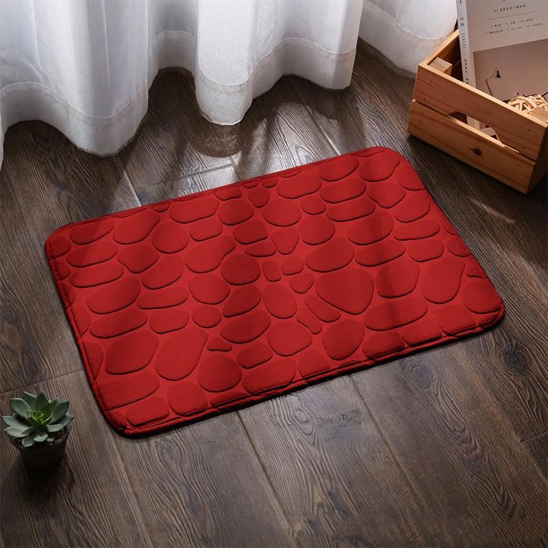 Korallensamt-Stein-bedruckte einfarbige Fußmatte, wasserabsorbierende Fußmatte für Badezimmer, Eingangsbereich, Balkon, Bodenmatte 50*80cm rot von Joom DACH