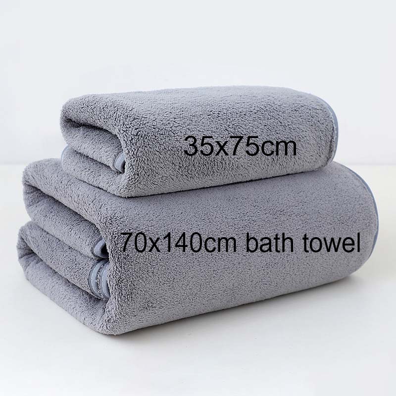 Korallfleece Verdicktes Handtuch und Badetuch, Einfarbig, Weich und Saugfähig, Geeignet für Zuhause, Fitnessstudio, Gesichtswaschlappen 35*75cm+140*70cm grau von Joom DACH