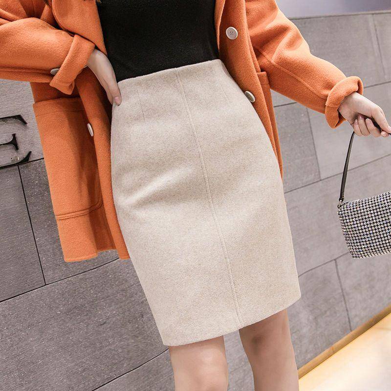 Korean Fashion Hohe Taille Schlanke Frauen Röcke Elegante Büro Dame Solide Stretch Bleistift Röcke Hip-Wrap Mini Rock Weibliche Faldas S apricot von Joom DACH