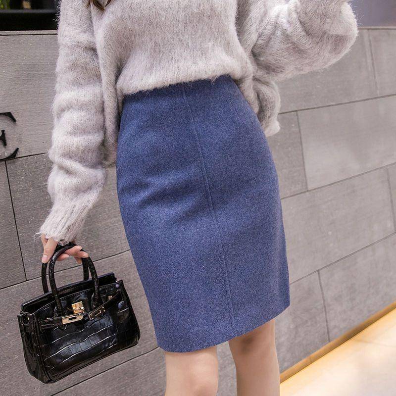 Korean Fashion Hohe Taille Schlanke Frauen Röcke Elegante Büro Dame Solide Stretch Bleistift Röcke Hip-Wrap Mini Rock Weibliche Faldas XXL blau von Joom DACH