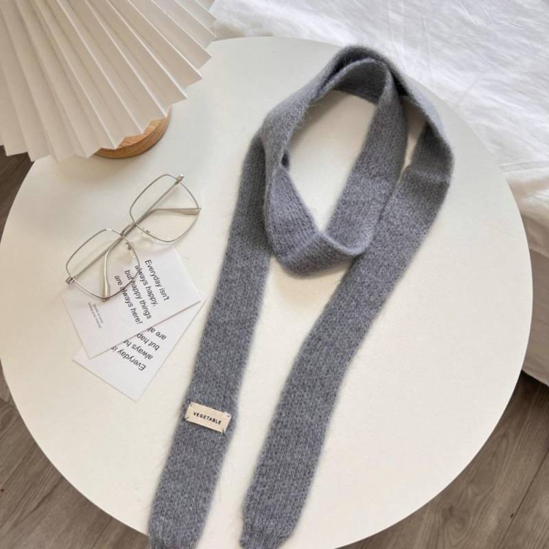 Schmale lange Schals im koreanischen Stil, weicher gestrickter Harajuku-Schal, niedlicher dünner Y2K-Schal für Damen grau von Joom DACH