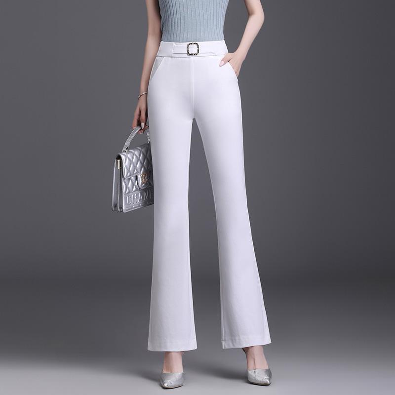 Koreanische Freizeithosen für Damen mit vielseitigen schwarzen Schlaghosen, Hosen im neuen Stil, große, lockere Micro-Flare-Hosen, hoch taillierte Hosen 4XL weiß von Joom DACH